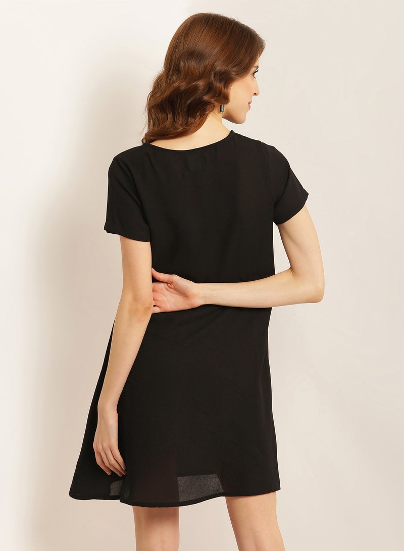 Aila Solid Design Short Sleeves Mini Dress Black  - Image 2