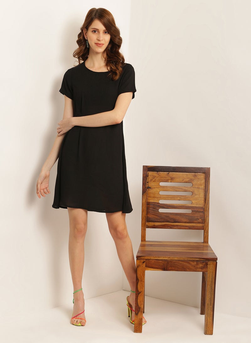 Aila Solid Design Short Sleeves Mini Dress Black  - Image 3