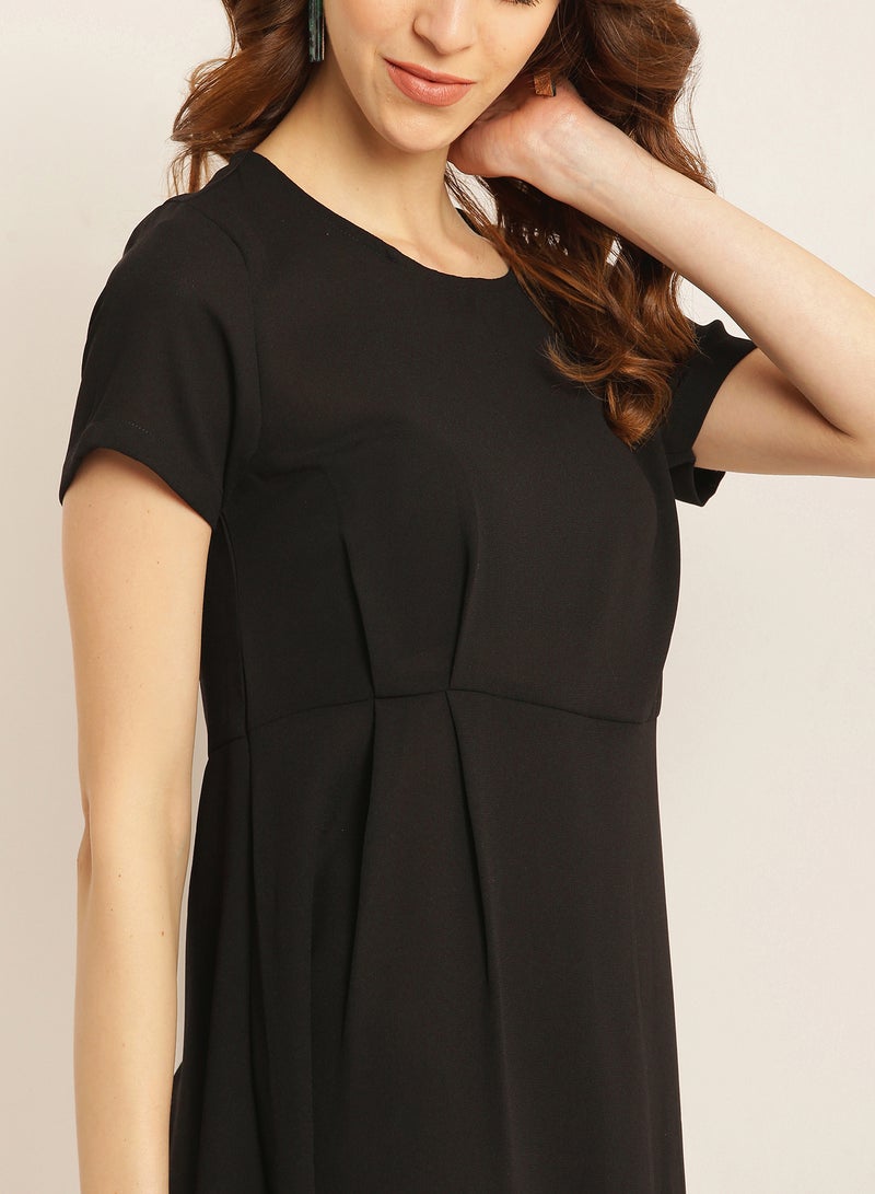 Aila Solid Design Short Sleeves Mini Dress Black  - Image 4