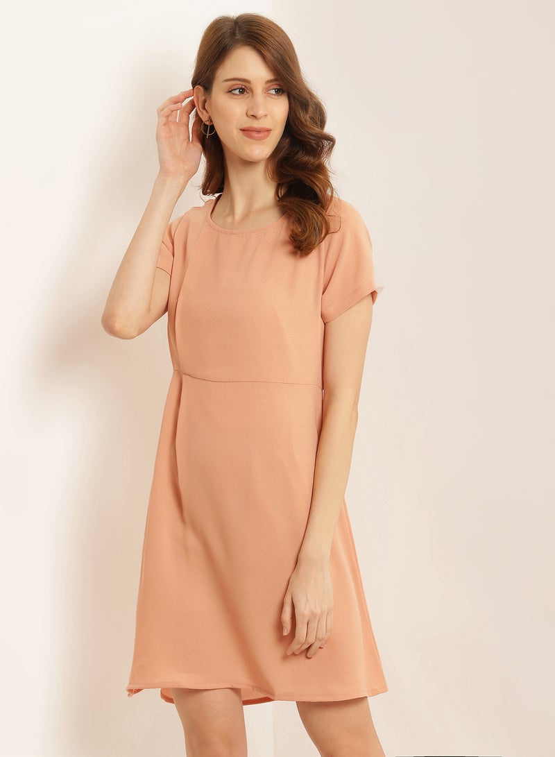 Aila - Solid Design Short Sleeves Mini Dress Rust - Image 1