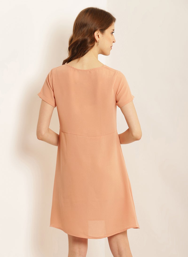 Aila - Solid Design Short Sleeves Mini Dress Rust - Image 1
