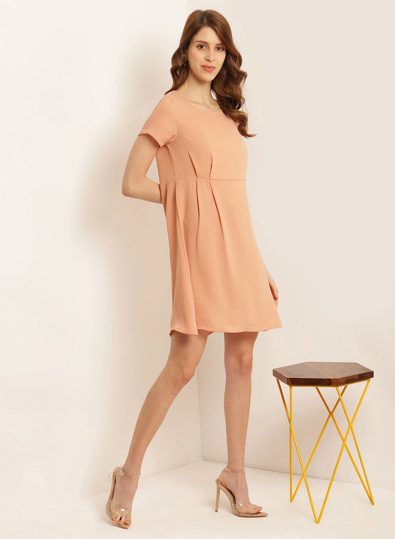 Aila - Solid Design Short Sleeves Mini Dress Rust - Image 1