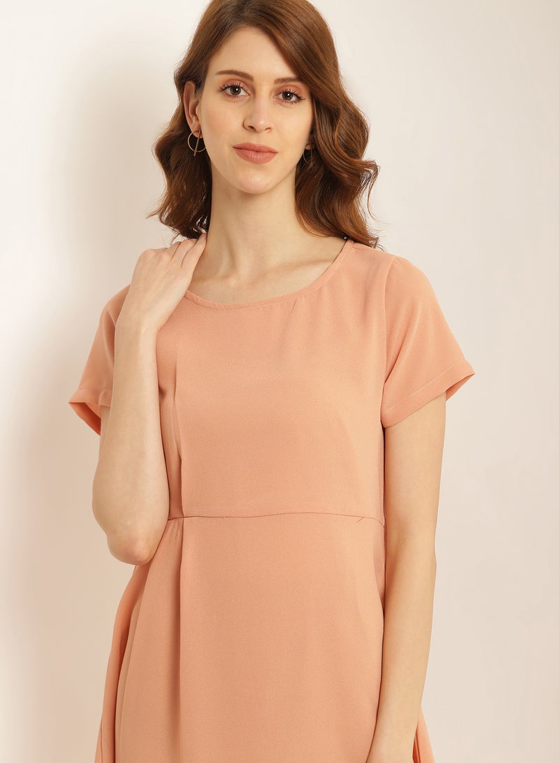 Aila - Solid Design Short Sleeves Mini Dress Rust - Image 1
