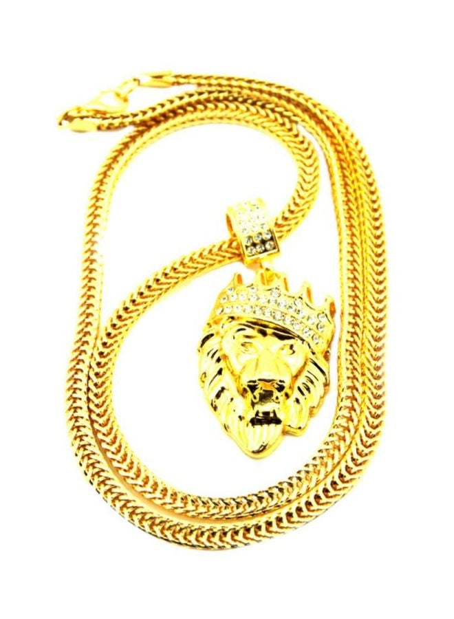 بيوينتي قلادة بسلسلة على شكل عظام ثعبان ودلاية من خليط معدني مرصع بالأحجار على شكل رأس أسد - Image 1