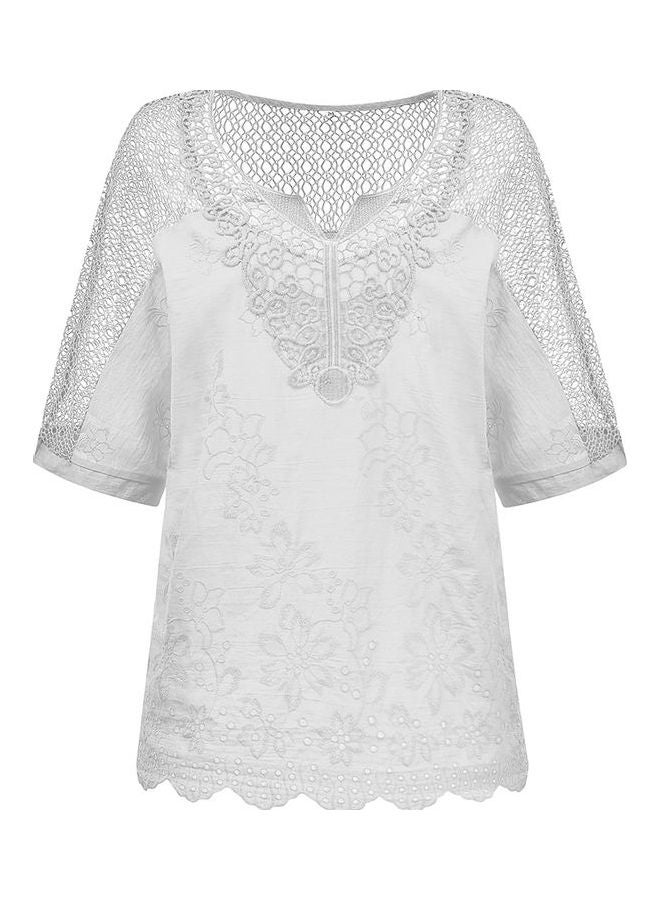 Embroidered Short Sleeves T-Shirt White - Image 1