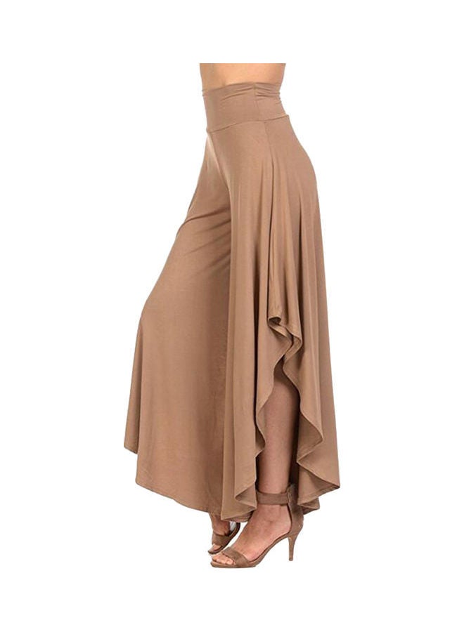 Generic - Solid Wide Leg Palazzo Pants Khaki - Image 1