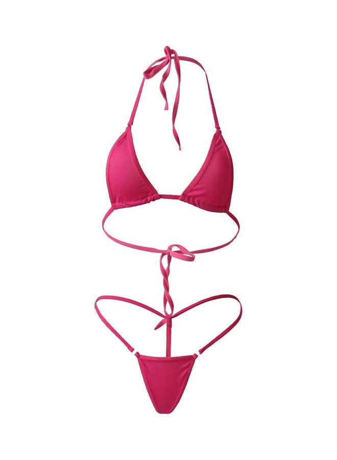 Solid Polyester Bikini Set Pink