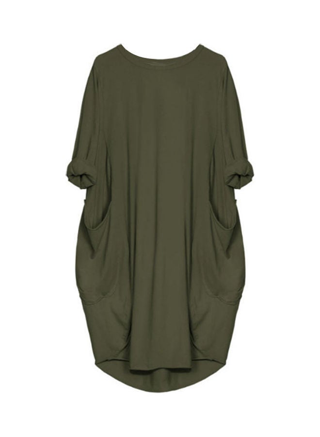 Solid Loose Midi Dress Army Green - Image 1