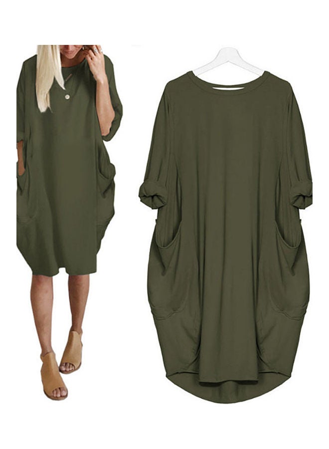 Solid Loose Midi Dress Army Green - Image 2