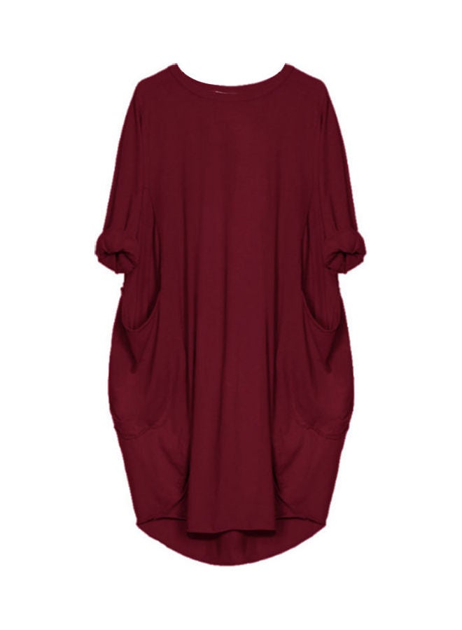 Generic Solid Loose Midi Dress Wine Red  - Image 1