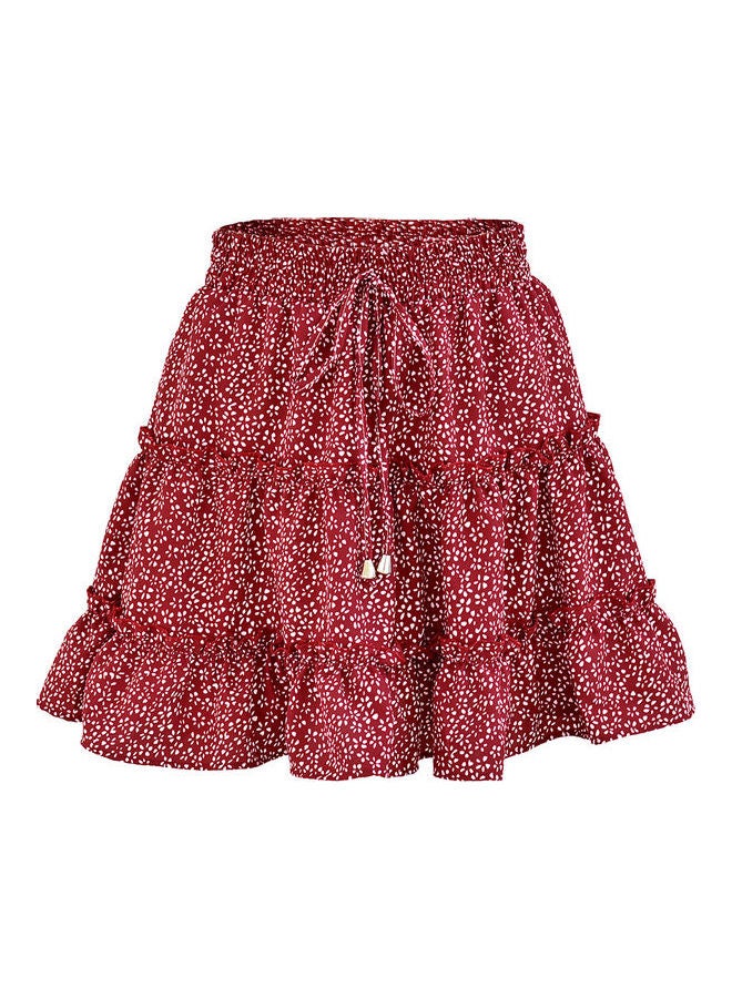 تنورة قصيرة بنقشة زهور أحمر/أبيض