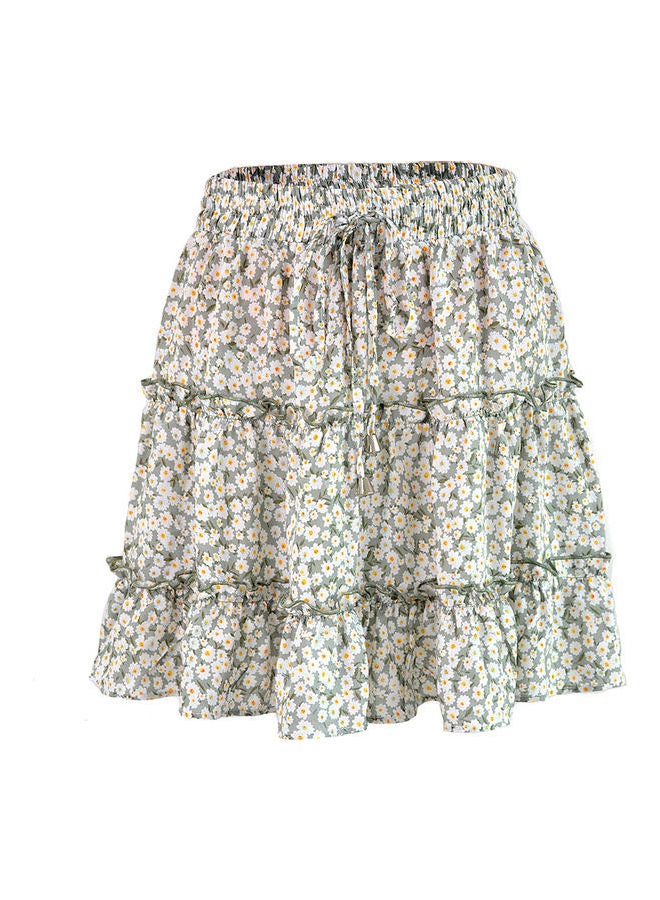 تنورة قصيرة بنقشة زهور أخضر / أبيض / برتقالي