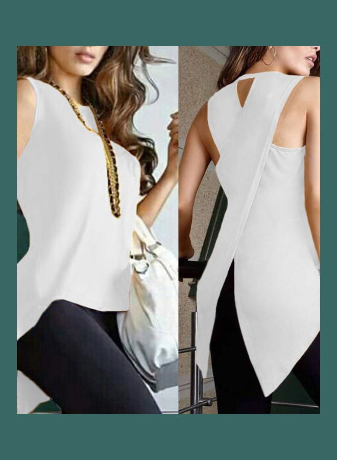 Solid Cross Back Blouse White - Image 2