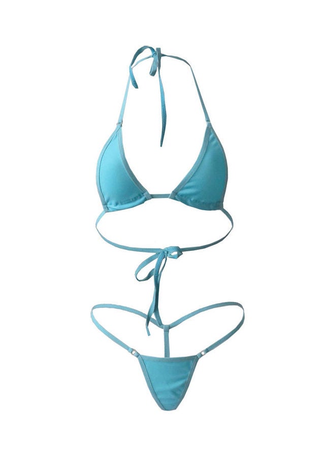 Solid Polyester Bikini Set Light Blue