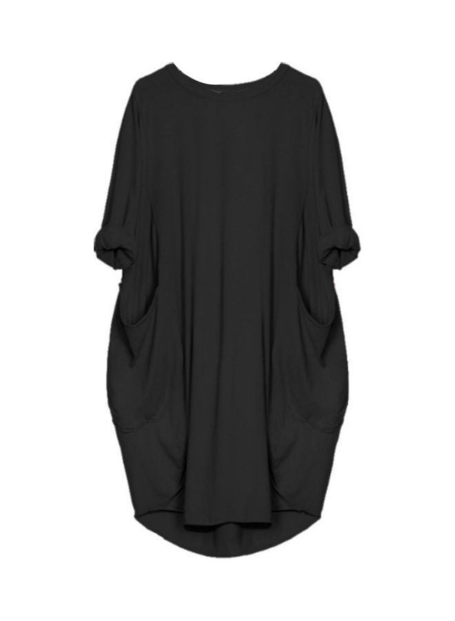 Generic Solid Loose Midi Dress Black  - Image 1