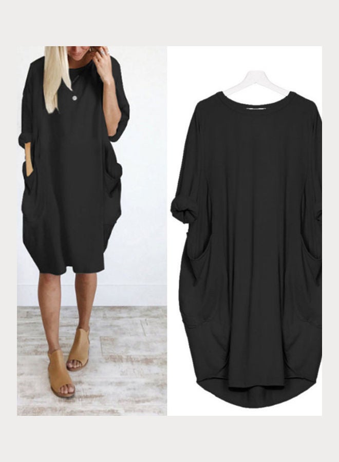 Generic Solid Loose Midi Dress Black  - Image 2