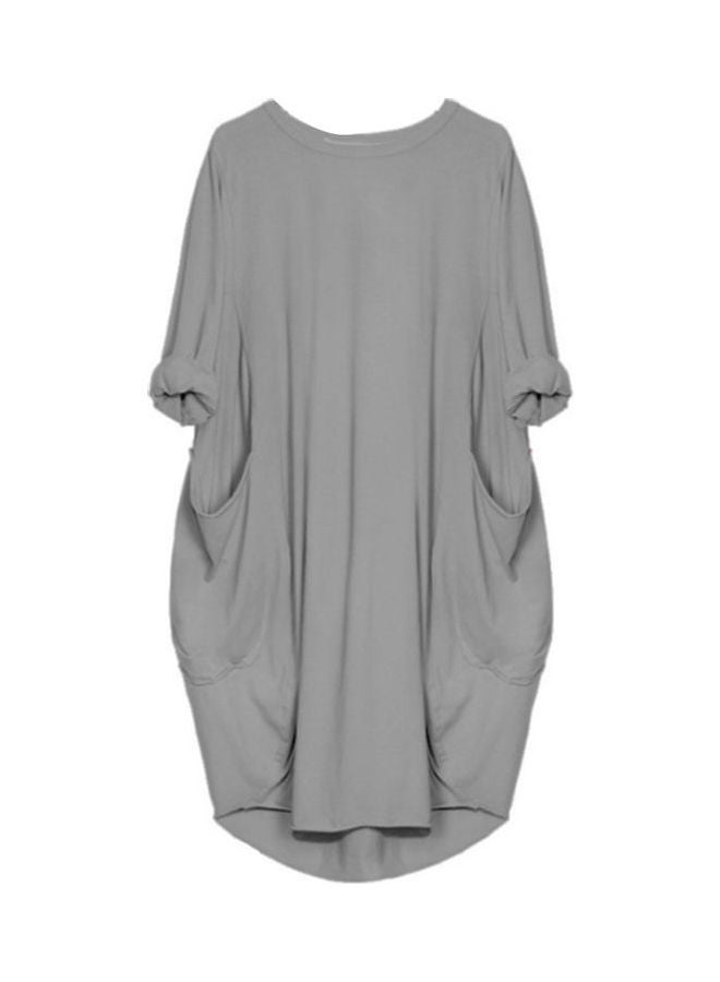 فستان سادة فضفاض متوسط الطول رمادي - Image 1