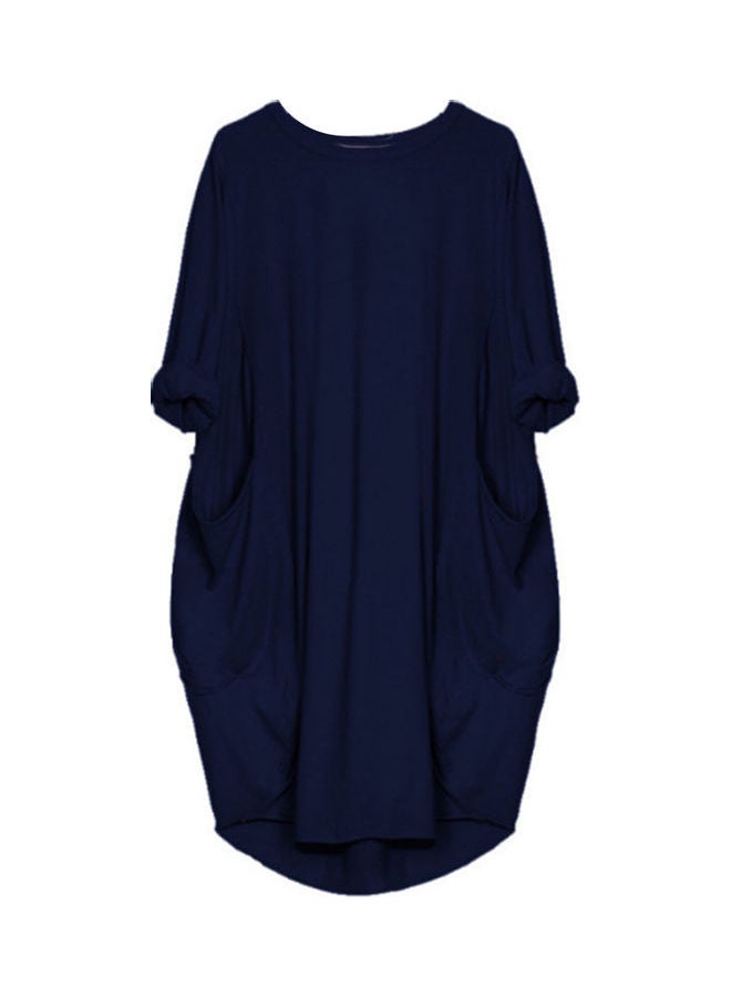 Solid Loose Midi Dress Navy Blue - Image 1