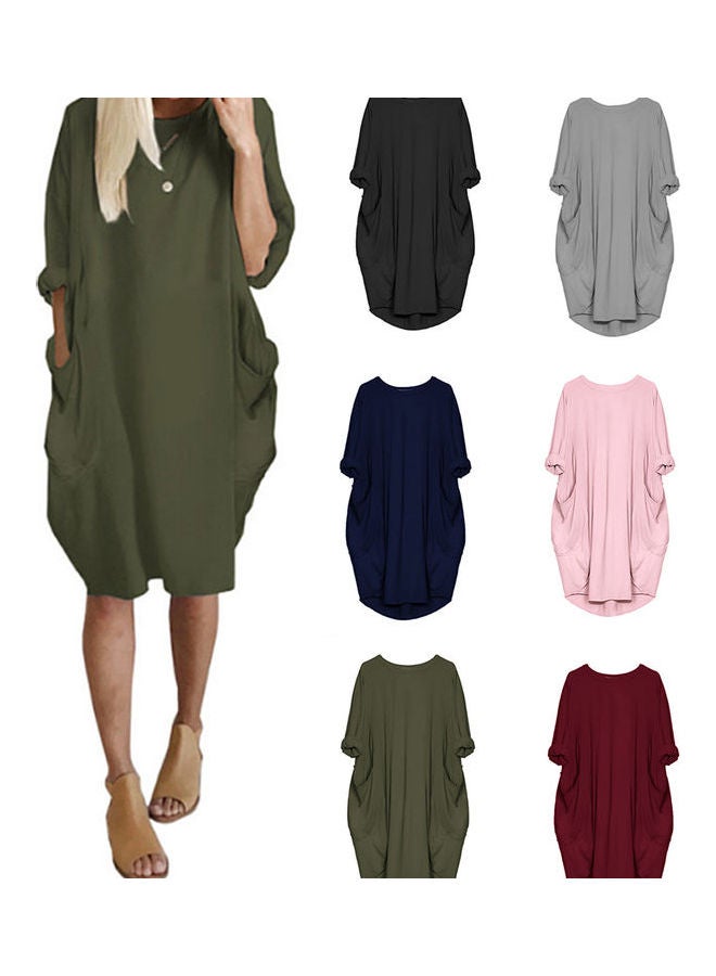 Solid Loose Midi Dress Navy Blue - Image 2