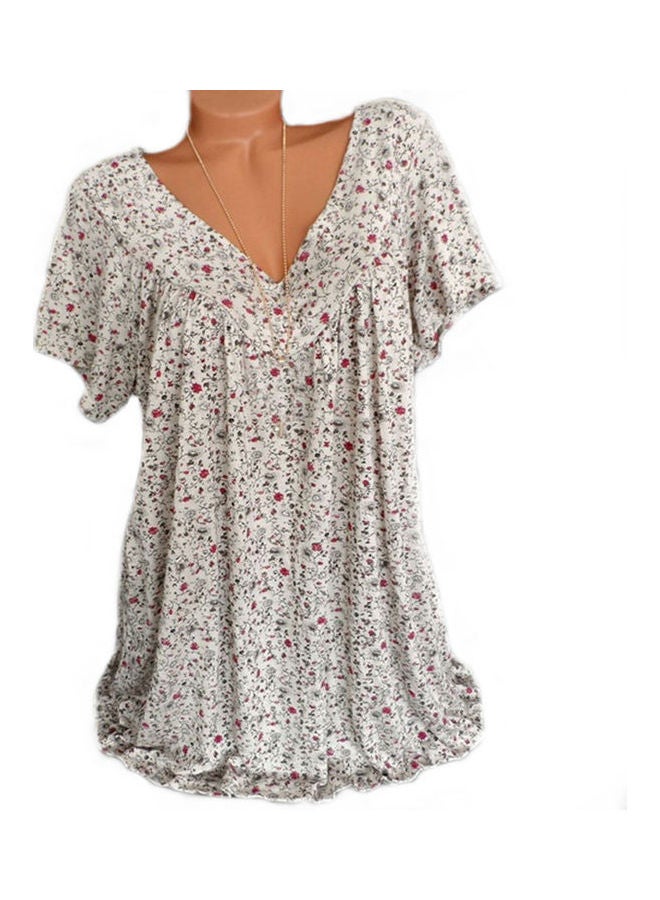 Floral Printed V-Neck Top Off White  - Image 1