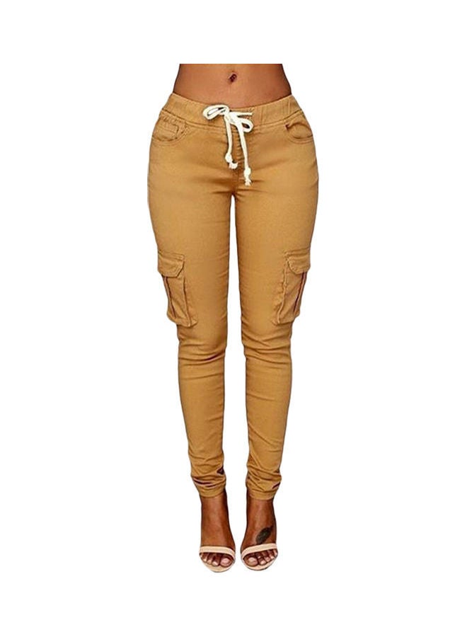 Solid Skinny Cargo Pants Khaki