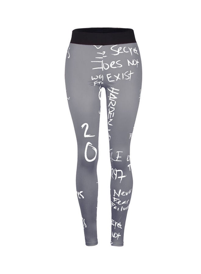 Letters Printed Leggings Grey/Black/White 