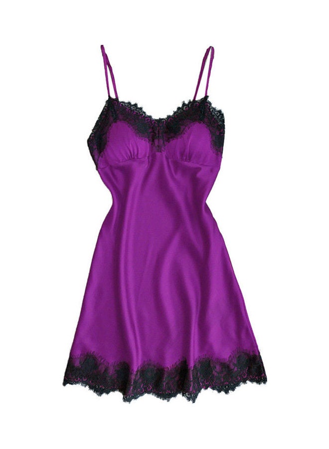 Silky Lace Patchwork Nightdress Purple/Black