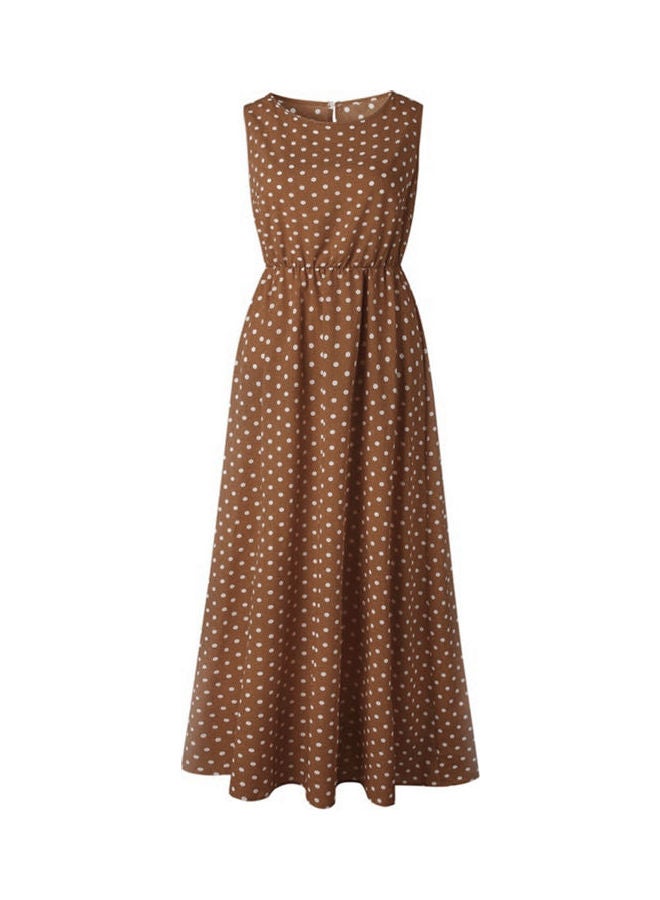 Polka Dot Pattern Maxi Dress Coffee/White