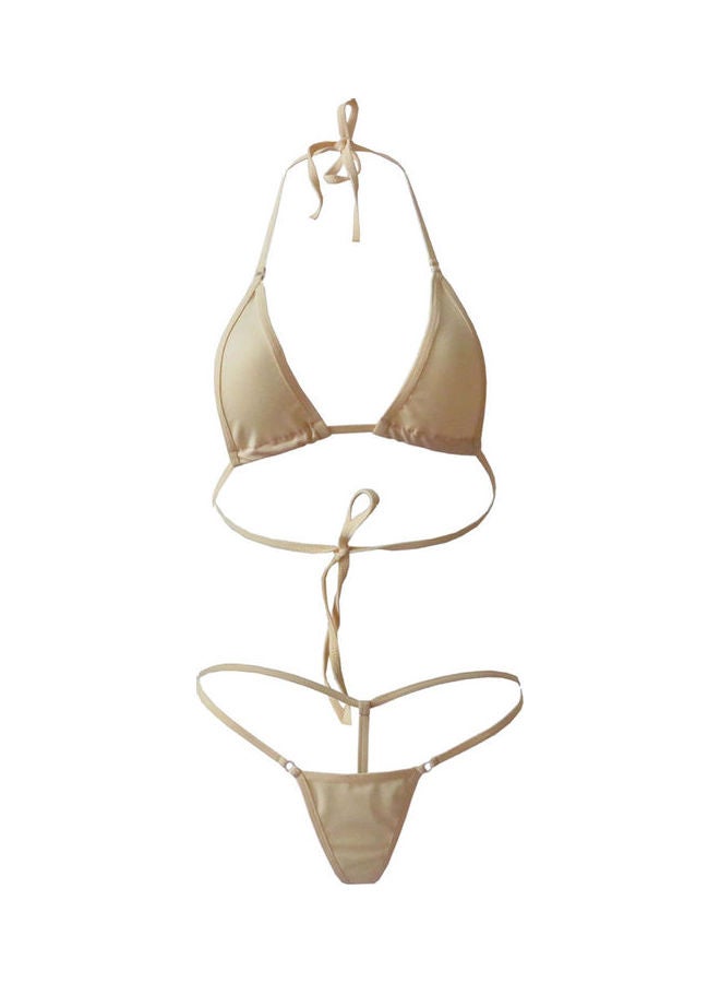 Solid Polyester Bikini Set Beige