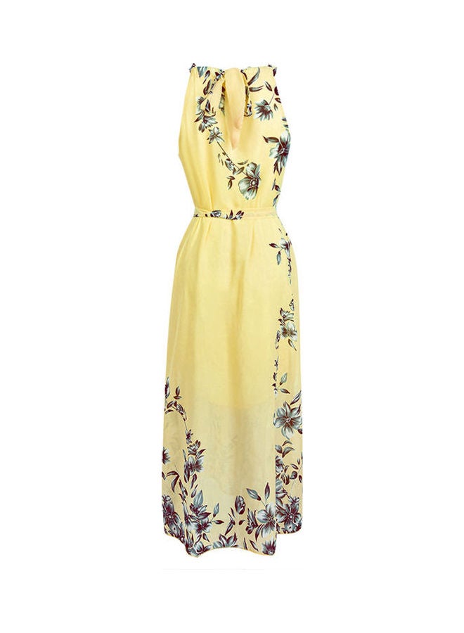 ماركة غير محددة - فستان طويل بطبعة زهور أصفر/رمادي - Image 1