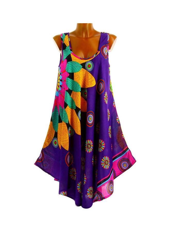 Sunflower Printed Midi Dress Purple/Yellow/Blue 