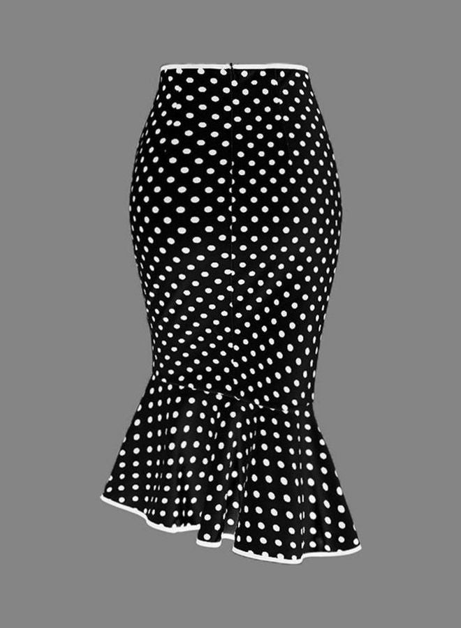 Polka Dot Pattern Mermaid Skirt Black/White  - Image 2