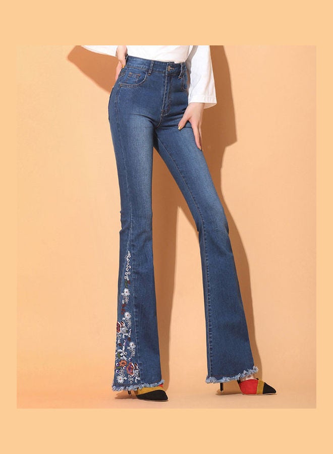 Embroidered Flare Jeans Light Blue - Image 2