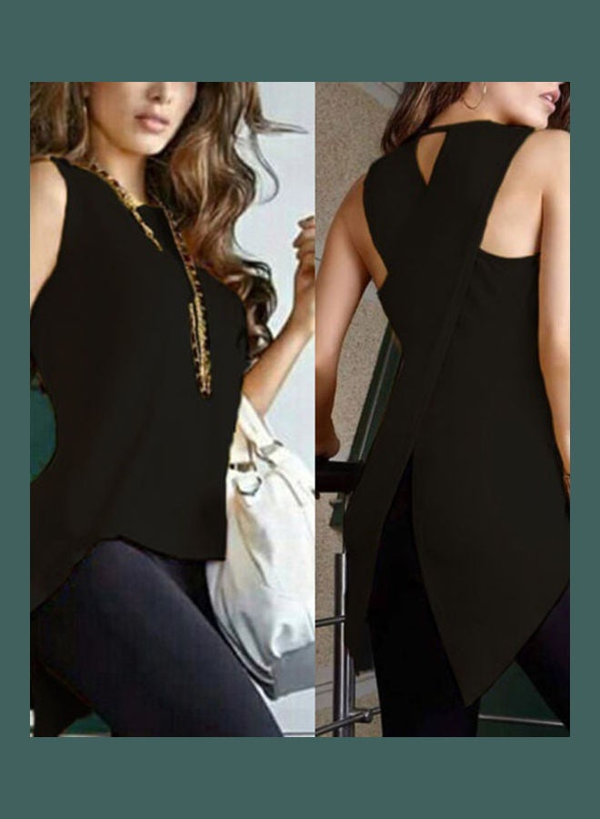 بلوزة سادة بظهر متقاطع أسود - Image 2