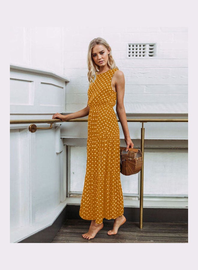 Polka Dot Pattern Maxi Dress Yellow/White - Image 3