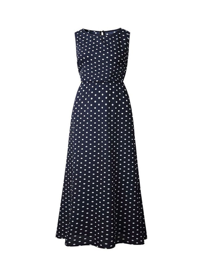 Polka Dot Pattern Maxi Dress Navy Blue/White - Image 1