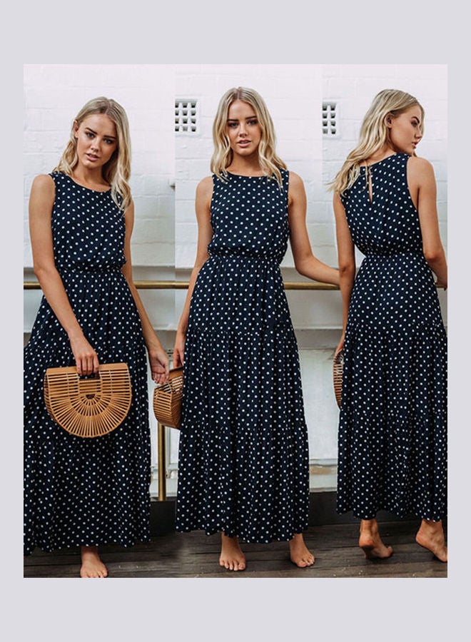 Polka Dot Pattern Maxi Dress Navy Blue/White - Image 2