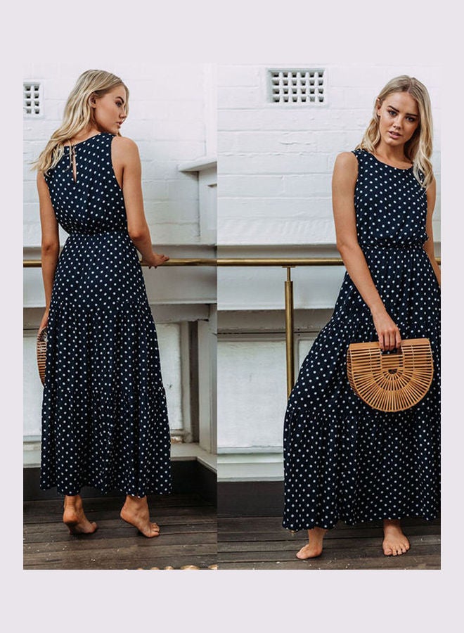 Polka Dot Pattern Maxi Dress Navy Blue/White - Image 3