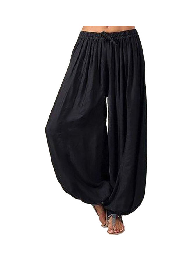 ماركة غير محددة - بنطال سادة واسع برباط أسود - Image 1