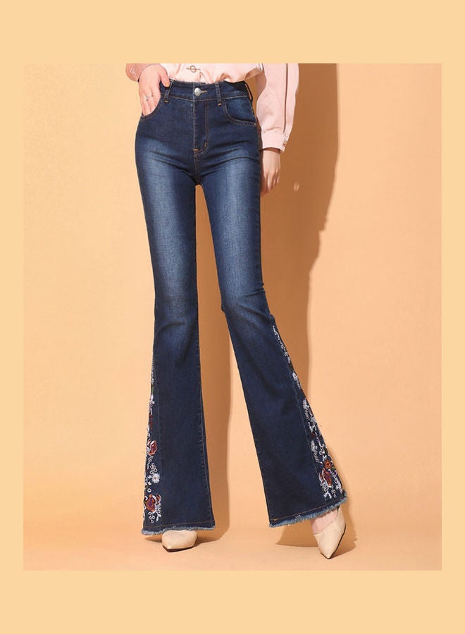 Embroidered Flare Jeans Dark Blue - Image 1