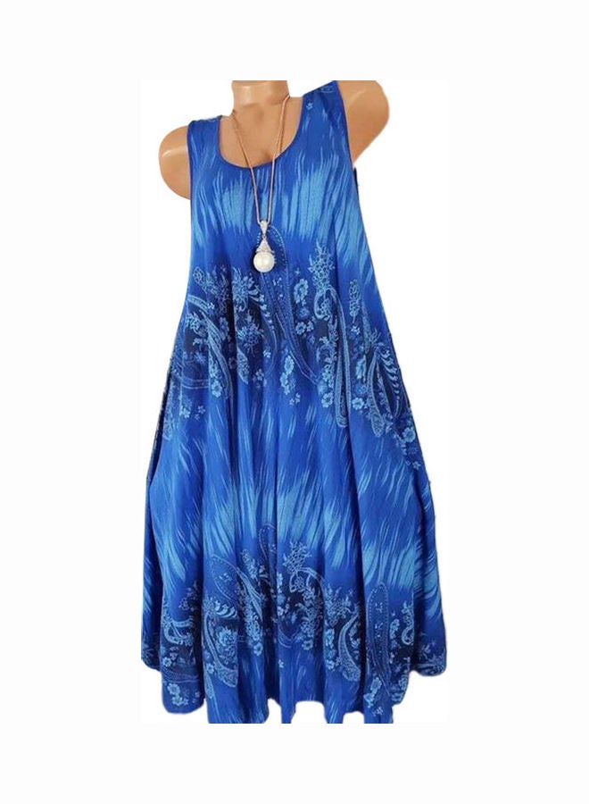 Floral Printed Midi Dress Sapphire Blue