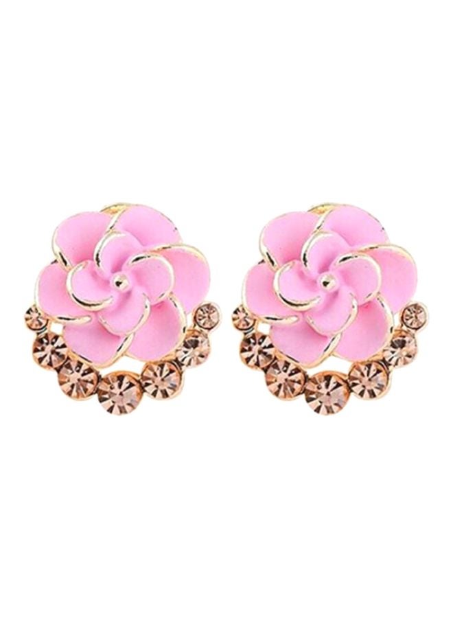 بلولانز أقراط كبس على شكل زهرة الكاميليا مرصعة بحجر الراين