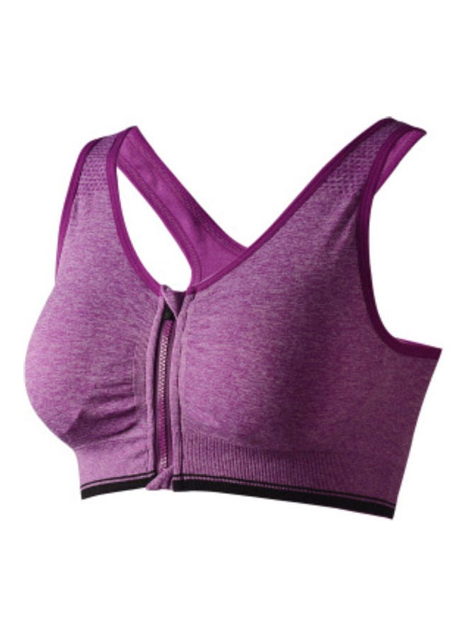 Wireless Front Zip Sports Bra Purple