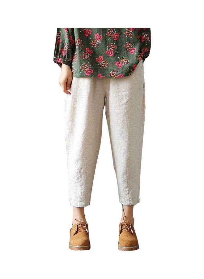 Elastic Waist Harem Trousers White