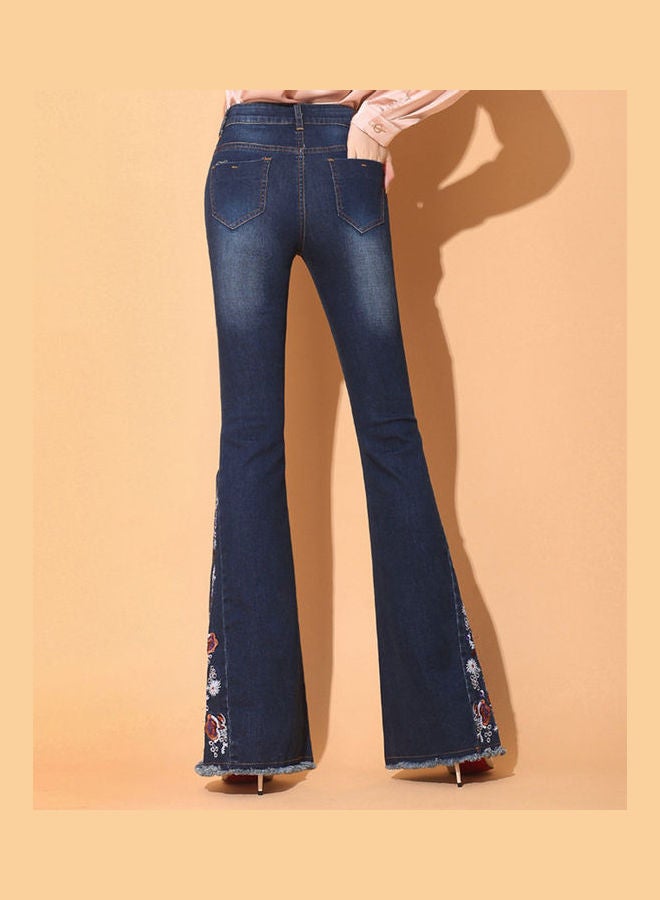 Embroidered Flare Jeans Dark Blue - Image 3