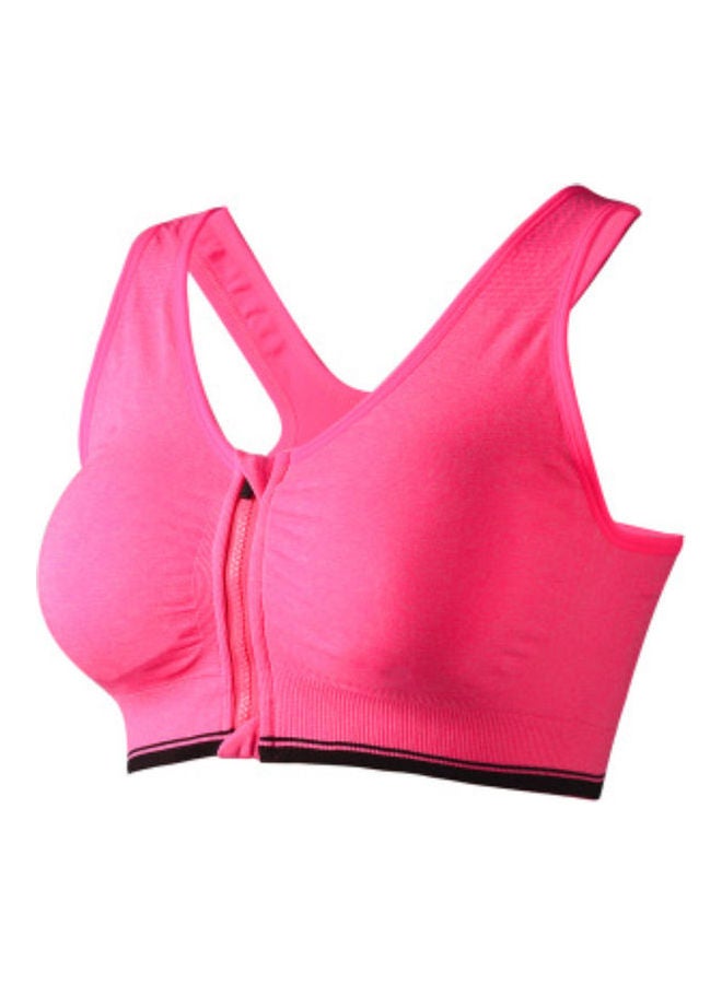 Wireless Front Zip Sports Bra Pink 