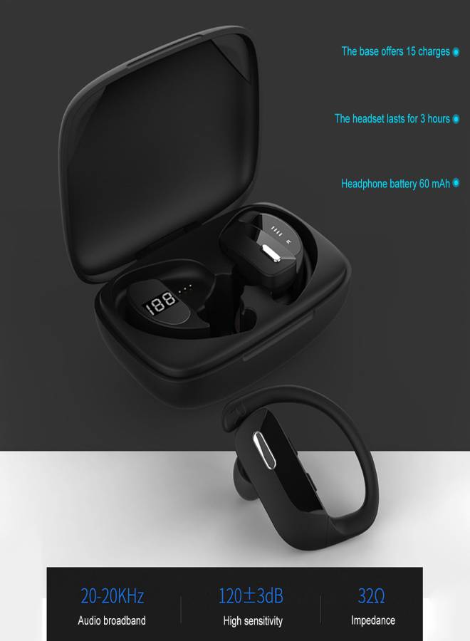 Generic - T16/T17 TWS Wireless BT Earphones 5.0 Stereo Ears Digital Display Sports Earphones Black - Image 1