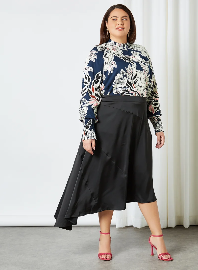 VERO MODA Curve Asymmetric Hem Skirt Black(C-N10)