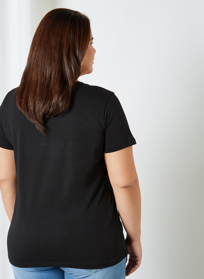 Only Carmakoma - Plus Size Printed T-Shirt Black(C-N10) - Image 1