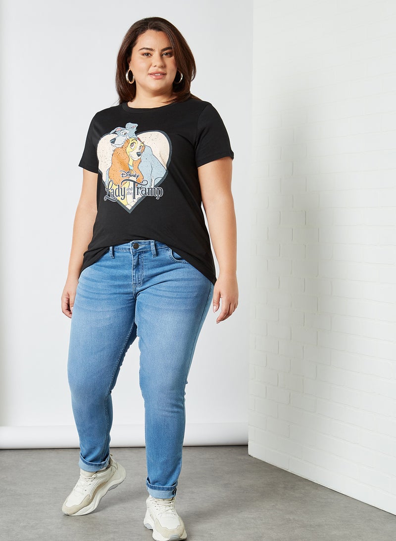 Only Carmakoma - Plus Size Printed T-Shirt Black(C-N10) - Image 1